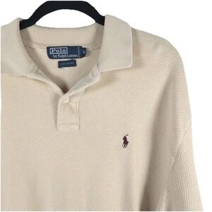 POLO RALPH LAUREN Vintage RARE Waffle Knit Polo T-Shirt XL Long Sleeve HONG KONG